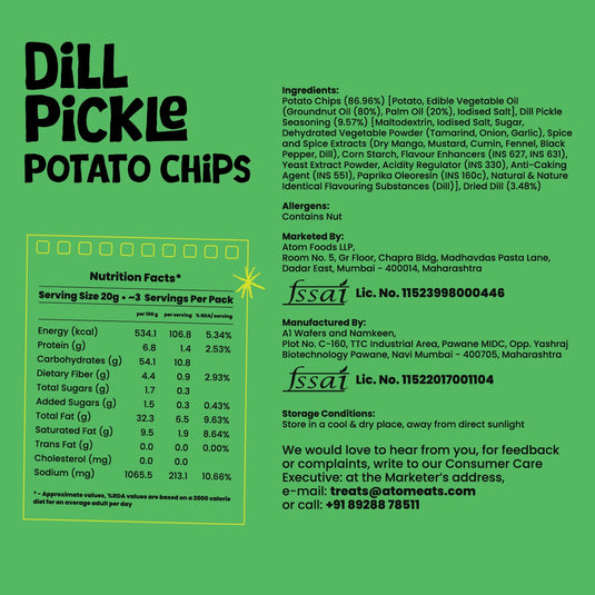 Buy Atom Eats - Dill Pickle Potato Chips 60g each (Pack of 2) Snacks | Slimjim India