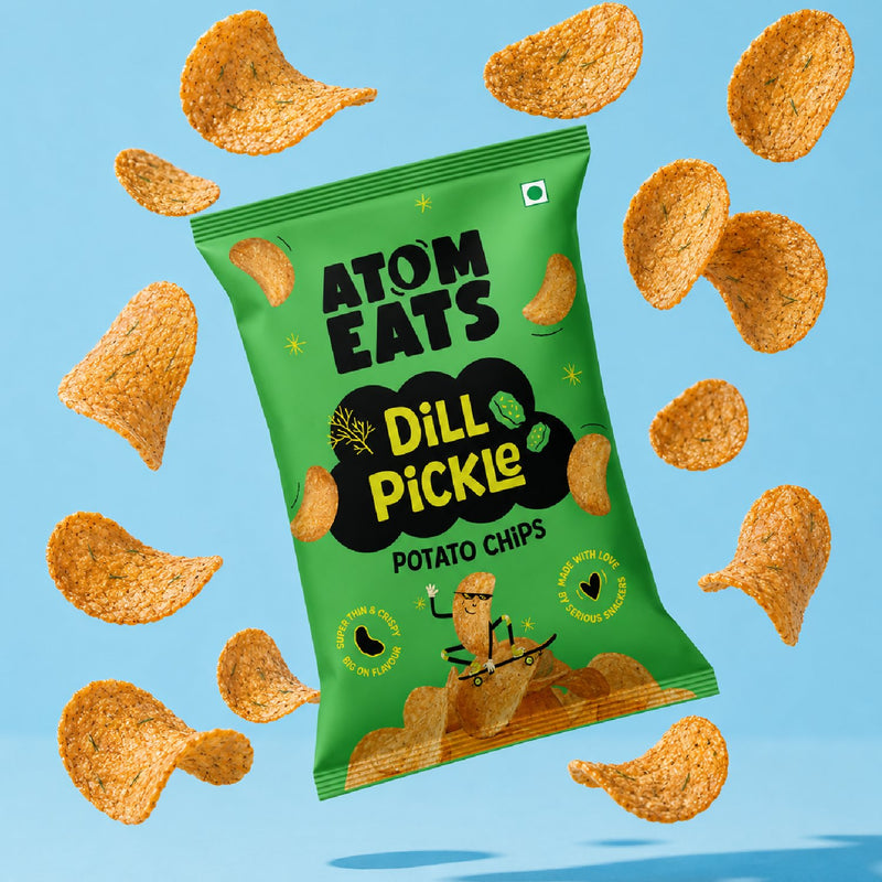 Load image into Gallery viewer, Buy Atom Eats - Dill Pickle Potato Chips 60g each (Pack of 2) Snacks | Slimjim India
