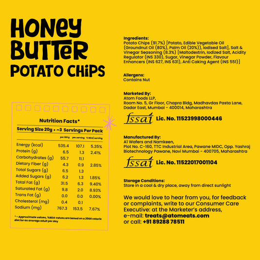 Buy Atom Eats - Honey Butter Potato Chips 60g each (Pack of 2) Snacks | Slimjim India