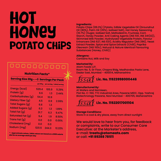 Buy Atom Eats - Hot Honey Potato Chips 60g each (Pack of 2) Snacks | Slimjim India