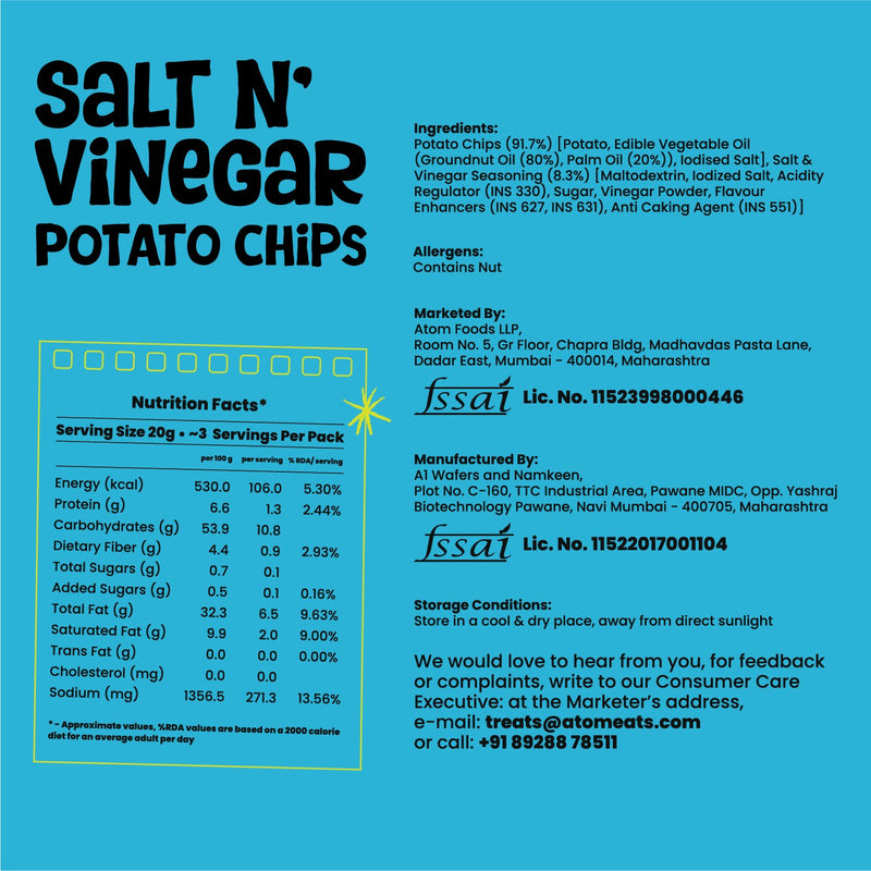 Load image into Gallery viewer, Buy Atom Eats - Salt N' Vinegar Potato Chips 60g each (Pack of 2) Snacks | Slimjim India
