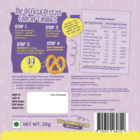 Buy Atom Eats - Salted Pretzel Mini Knots 30g each (Pack of 2) Snacks | Slimjim India