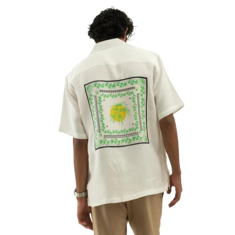 Load image into Gallery viewer, Cannabie - Leaf Patchwork Cuban Collar Hemp Shirt
