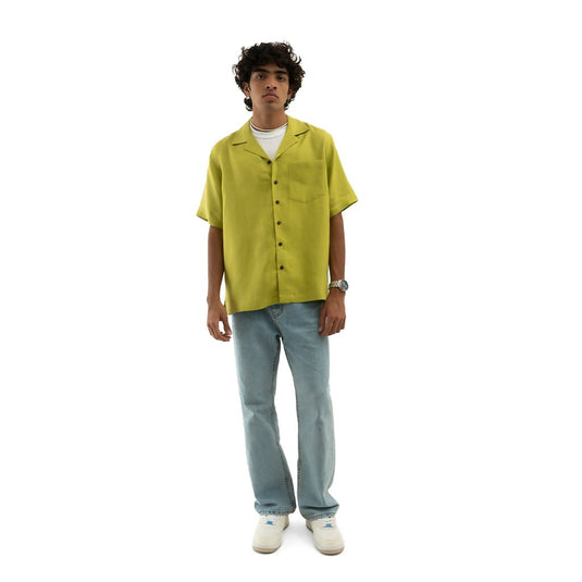 Buy Cannabie - ORIGINALS : Cuban Collar Hemp Shirt Solid Green Cuban Collar Hemp Shirt Solid | Slimjim India