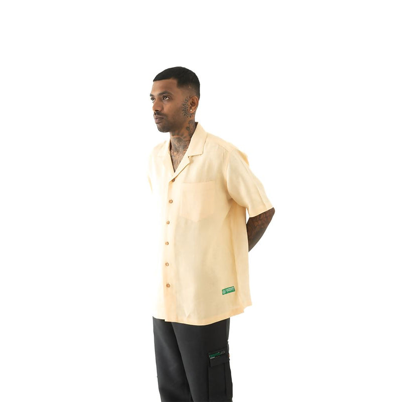 Load image into Gallery viewer, Buy Cannabie - ORIGINALS : Cuban Collar Hemp Shirt Solid Nude Cuban Collar Hemp Solid Shirt | Slimjim India
