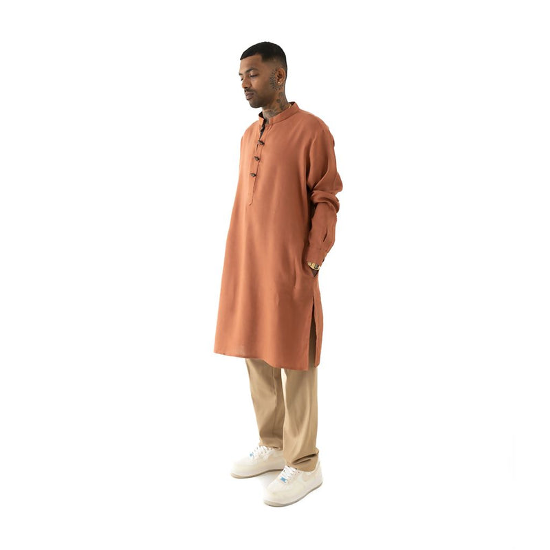 Load image into Gallery viewer, Buy Cannabie - Pure Hemp Kurta Long Black Brick Red Pure Hemp Long Kurta | Slimjim India
