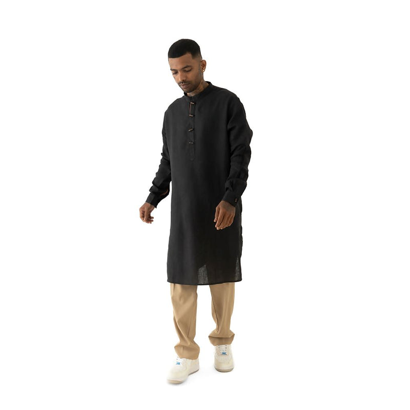 Load image into Gallery viewer, Buy Cannabie - Pure Hemp Kurta Long Black Pure Hemp Long Kurta Black | Slimjim India
