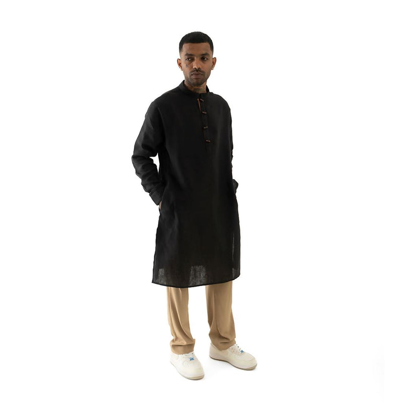 Load image into Gallery viewer, Buy Cannabie - Pure Hemp Kurta Long Black Pure Hemp Long Kurta Black | Slimjim India
