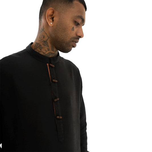 Buy Cannabie - Pure Hemp Short Kurta Shirt - Solid Black Pure Hemp Short Kurta Shirt | Slimjim India