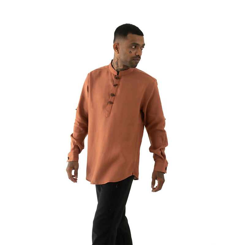 Load image into Gallery viewer, Buy Cannabie - Pure Hemp Short Kurta Shirt - Solid Brick Red Pure Hemp Short Kurta Shirt | Slimjim India
