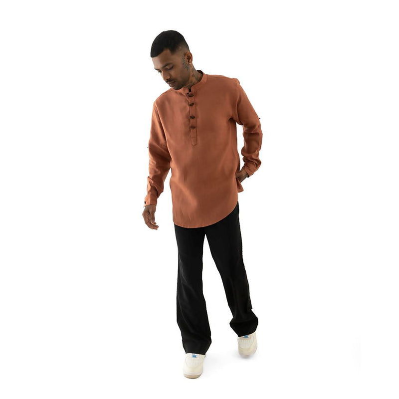 Load image into Gallery viewer, Buy Cannabie - Pure Hemp Short Kurta Shirt - Solid Brick Red Pure Hemp Short Kurta Shirt | Slimjim India
