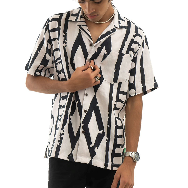 Load image into Gallery viewer, Buy Cannabie - Tribal Print Cuban Collar Hemp Shirt Half Sleeve Shirt | Slimjim India
