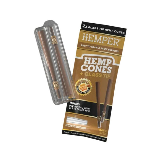 Buy Hemper - King Size Hemp Cones + Glass Tip (Honey) | Slimjim India