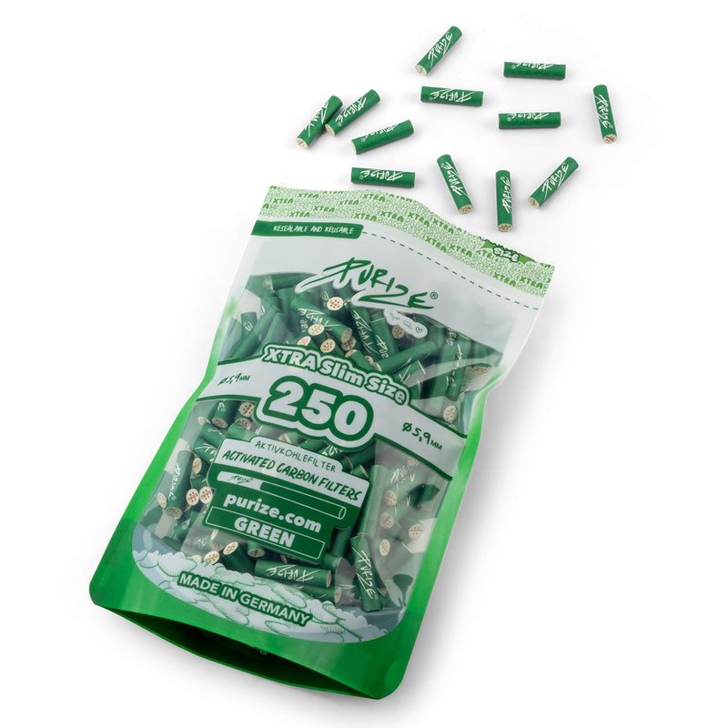 Load image into Gallery viewer, Buy Purize - Green Xtra Slim Filters (6MM) (Pack of 250) Active Charcoal Filter | Slimjim India
