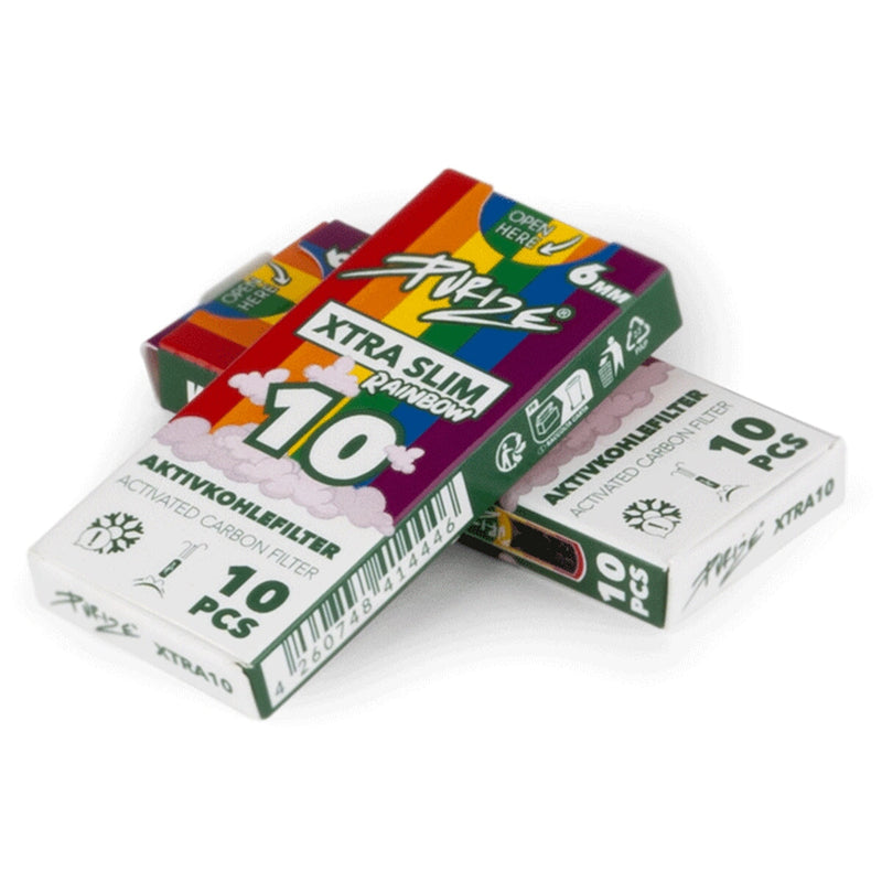 Load image into Gallery viewer, Buy Purize - Rainbow XTRA Slim Size (6MM) (Pack of 10) Active Charcoal Filter | Slimjim India
