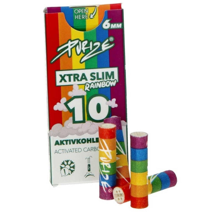 Load image into Gallery viewer, Buy Purize - Rainbow XTRA Slim Size (6MM) (Pack of 10) Active Charcoal Filter | Slimjim India
