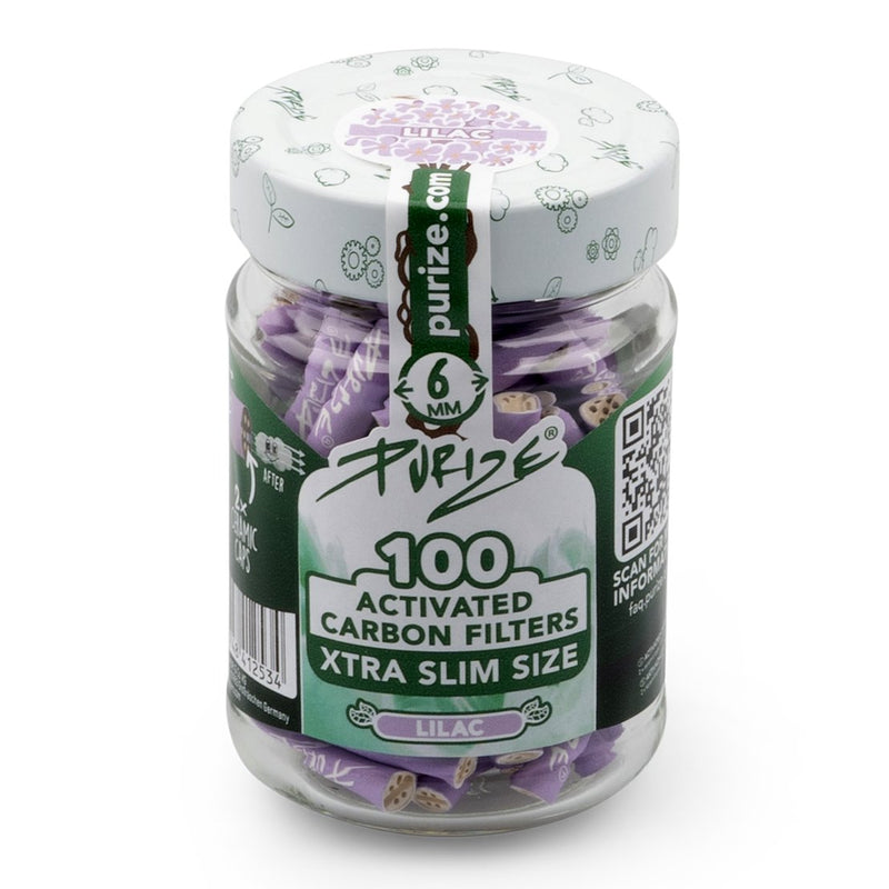 Load image into Gallery viewer, Buy Purize - XTRA Slim Size Filters (6MM) (Jar of 100) Active Charcoal Filter Lilac | Slimjim India
