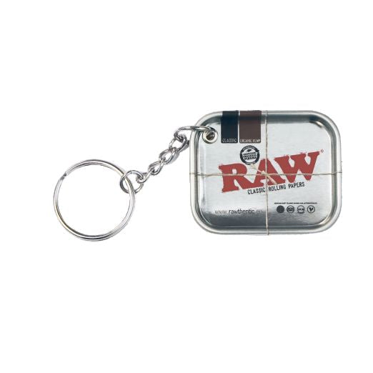 Load image into Gallery viewer, Buy RAW - Mini Metal Rolling Tray Keychain (Silver) Rolling Tray | Slimjim India

