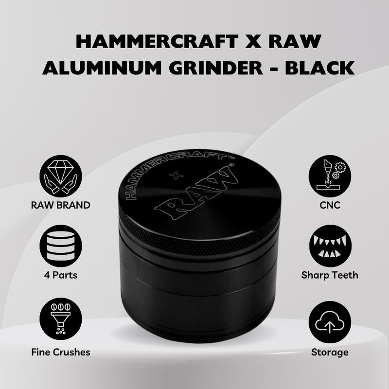 Load image into Gallery viewer, Buy RAW X Hammercraft - 4 Piece Aluminum Grinder (Black) Grinder | Slimjim India
