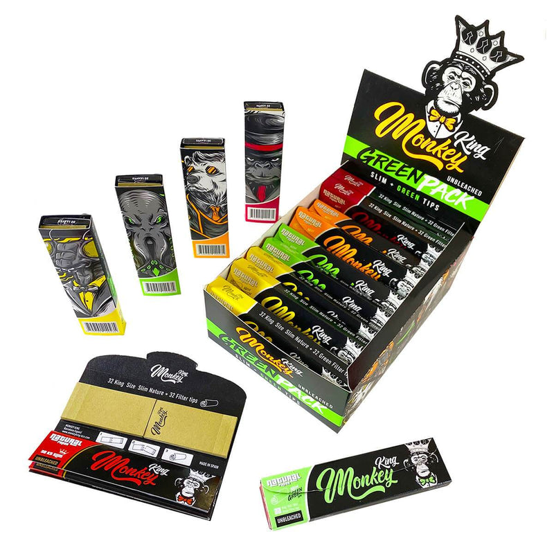 Load image into Gallery viewer, Monkey King Green Pack - Green Tips rolling papers Monkey King 
