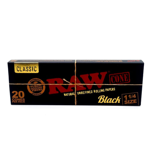 Buy RAW Black 1 1/4 Size Pre-Rolled Cones (Pack of 20) 1 1/4th Rolling Paper | Slimjim India