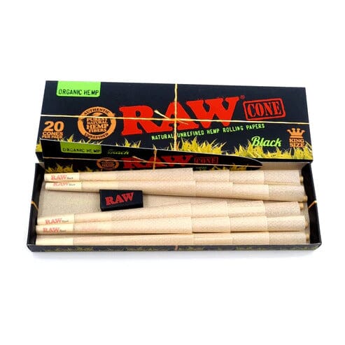 Buy RAW Black Organic Hemp King Size Cones (Pack of 20) Pre Rolled Cones | Slimjim India