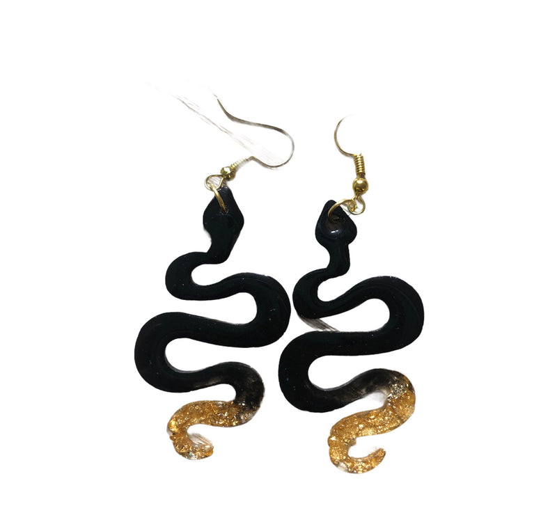 Load image into Gallery viewer, The Serpent - Resin Earrings earrings Jabra Junction Black Gold Mamba 
