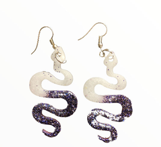 The Serpent - Resin Earrings earrings Jabra Junction White - Purp Glitter 